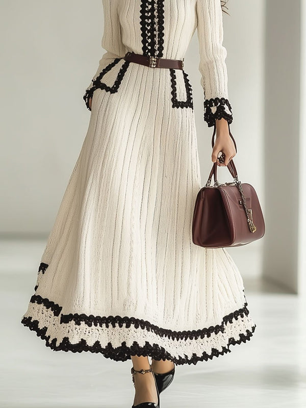 Strick-midi-kleid - zeitloses damenkleid mit gürtel