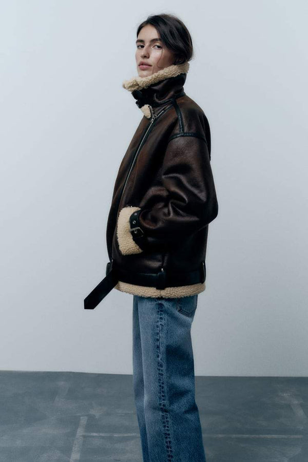 Bikerjacke - luxuriöse braune fake damenjacke