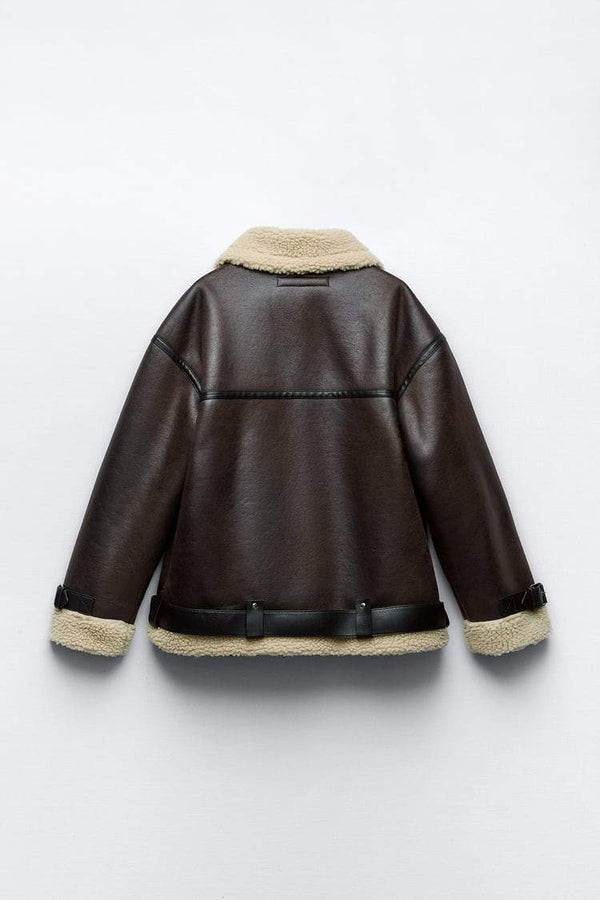 Bikerjacke - luxuriöse braune fake damenjacke