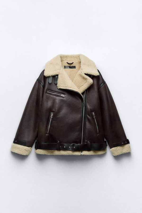 Bikerjacke - luxuriöse braune fake damenjacke
