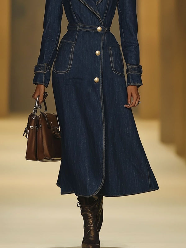Navy denim trenchcoat - klassische langarmjacke für frauen