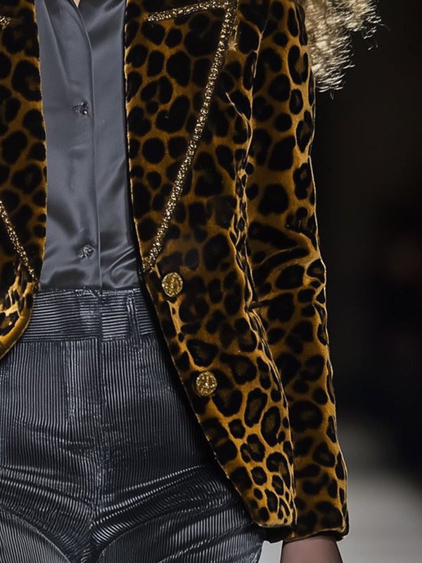 Leopardenmuster samtblazer - trendige, taillierte jacke für frauen