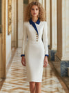 Weisses kleid - sophisitizierts midi-kleid mit revers für frauen