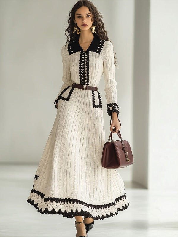 Strick-midi-kleid - zeitloses damenkleid mit gürtel