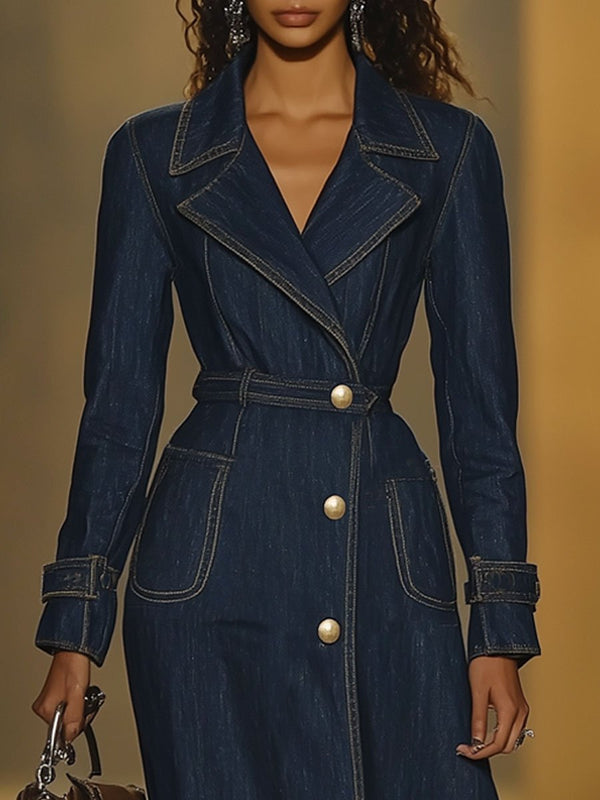 Navy denim trenchcoat - klassische langarmjacke für frauen