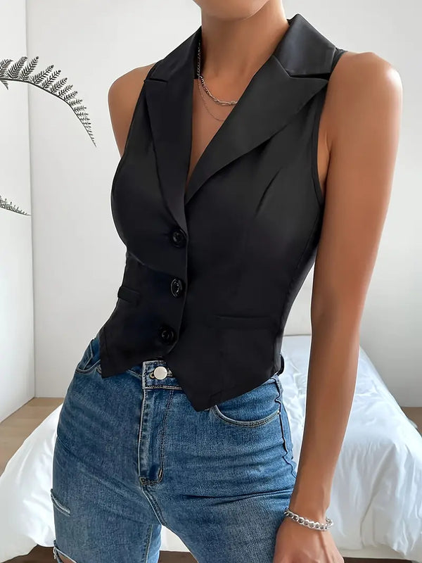 Elegante schwarze satinweste - tailliertes, ärmelloses top für frauen