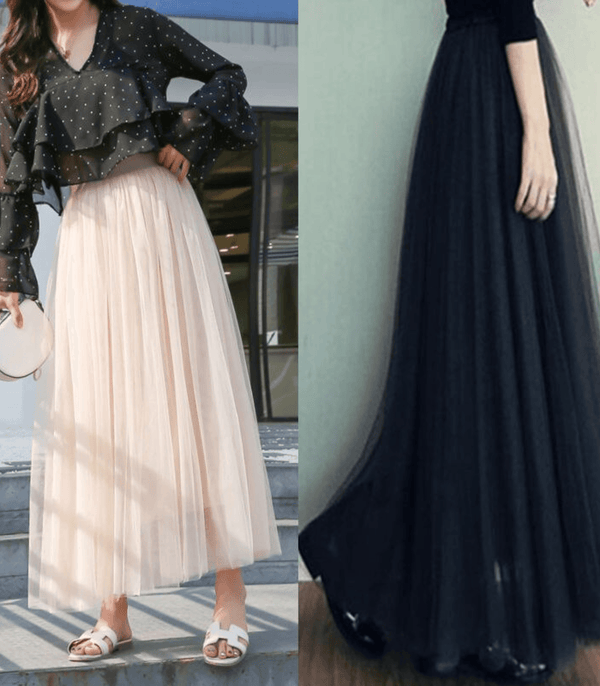 Tüll maxi rock - eleganter, hoch taillierter damenrock