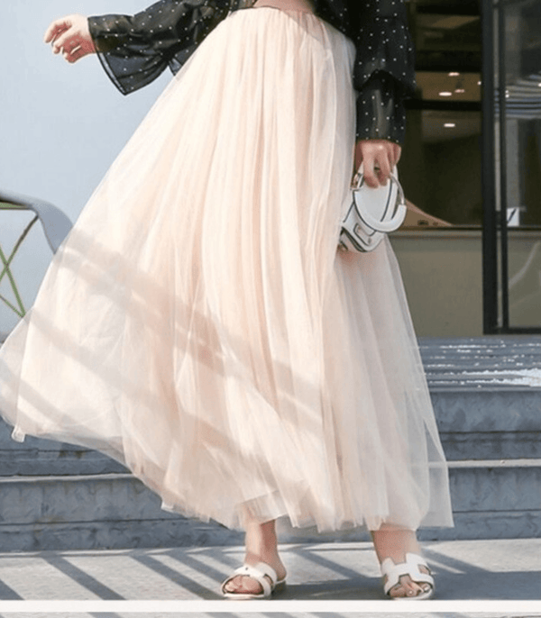 Tüll maxi rock - eleganter, hoch taillierter damenrock