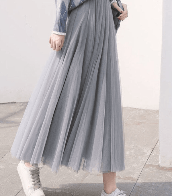 Tüll maxi rock - eleganter, hoch taillierter damenrock