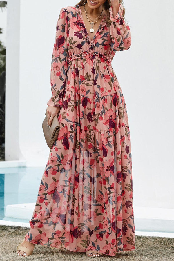 Maxi floral kleid - elegante pinke sommergarderobe für frauen