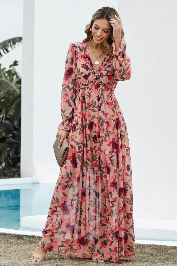 Maxi floral kleid - elegante pinke sommergarderobe für frauen