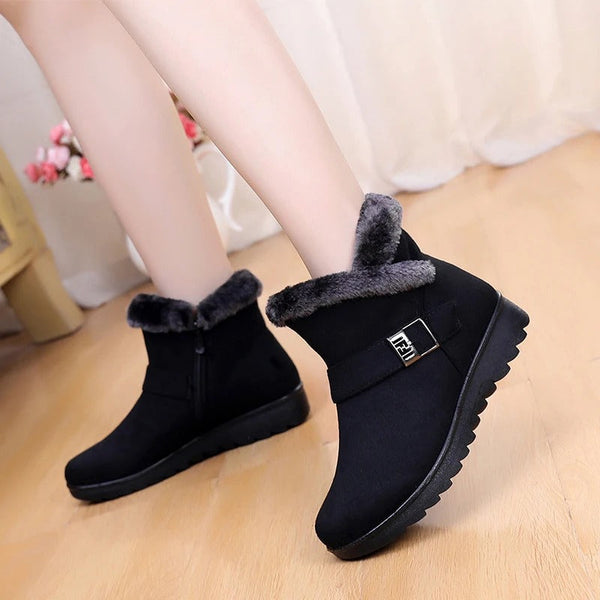 Winter stiefeletten - warme damenstiefel mit fellgefüttert und schnallen-details