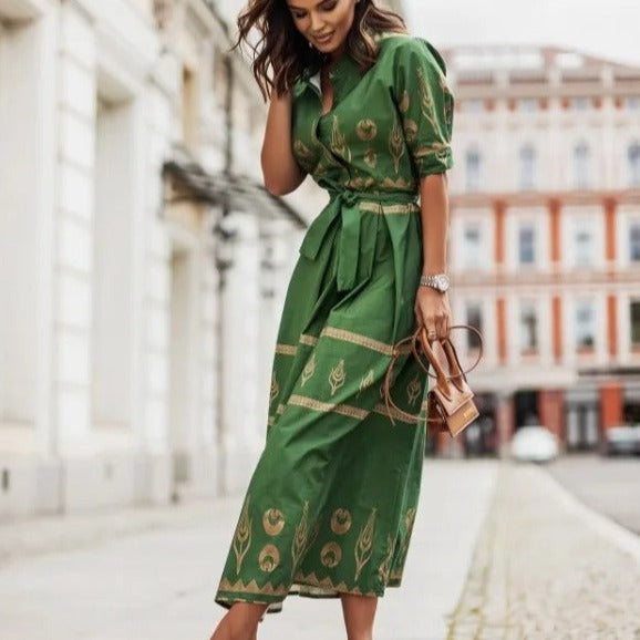 Maxikleid - schickes, grünens baumwollmischkleid für damen