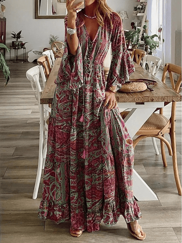Maxikleid – fließendes rosa gedrucktes langkleid für damen