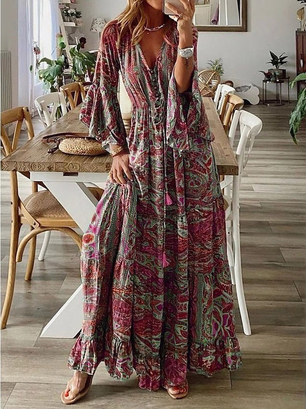 Maxikleid – fließendes rosa gedrucktes langkleid für damen
