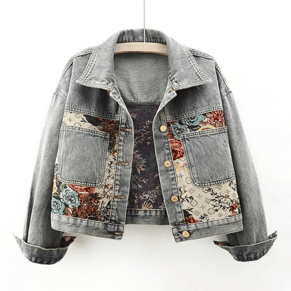 Denim-Damenjacke mit Bluememuster – Vintage-inspirierts Design