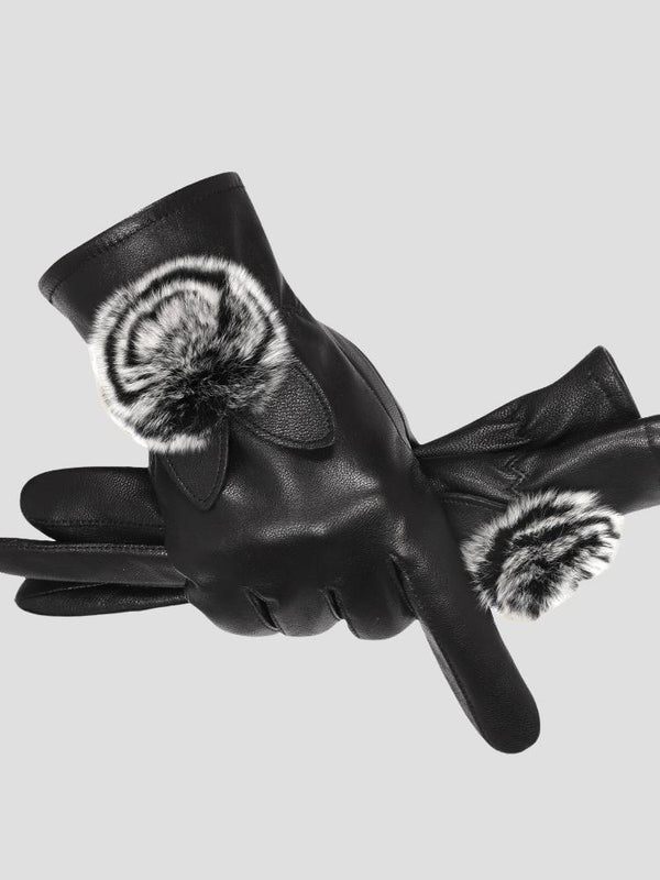 handschuhe für touchscreen - schwarze damenhandschuhe mit fell-detail