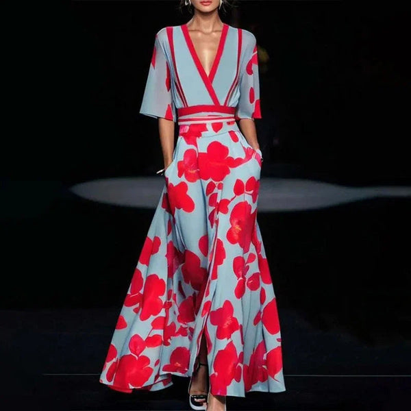 Blumiges maxikleid - elegante wickelrobe für besondere anlässe