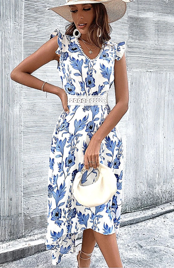 Floral dress - elegante blaue sommerkleid für damen