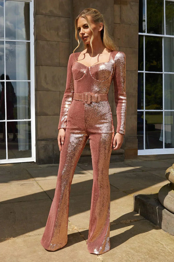 Glitzer-Jumpsuit – Elegants Damen-Outfit mit taillierter Passform