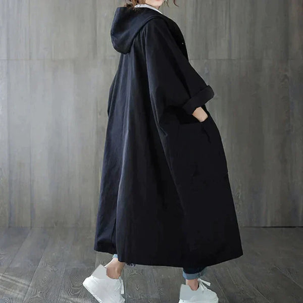 Übergrosse trenchcoat - trendiger langer damenmantel mit taschen