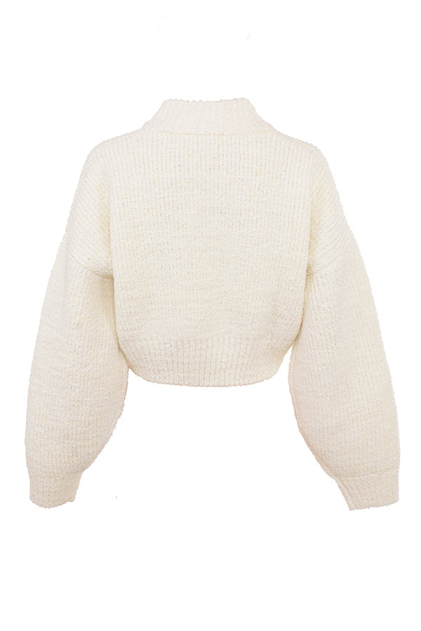 2-teiliges crème chenille-mix crop top und rock - stilvolles damen-outfit