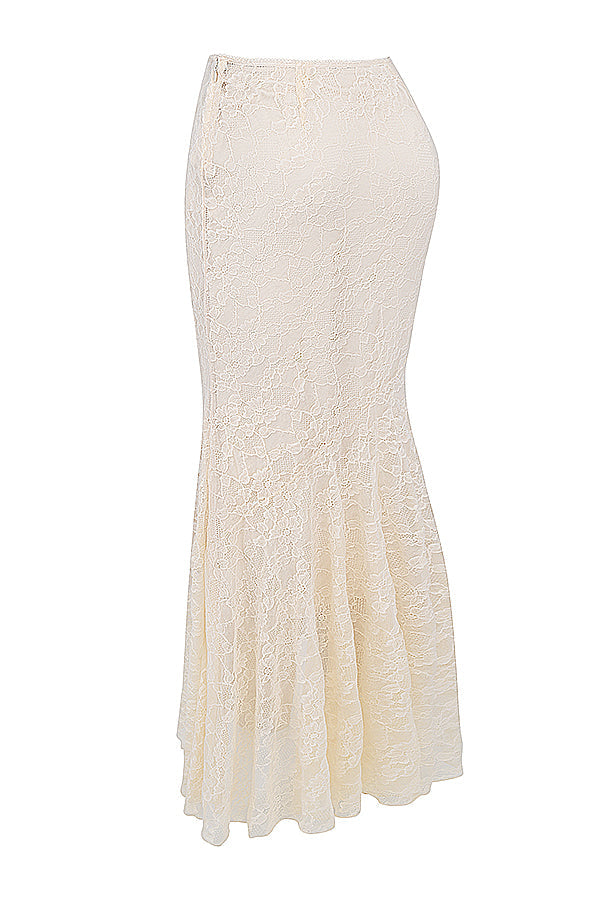 2-teilige vintage crème spitze korsett und maxi rock kombination - elegante damen ensemble