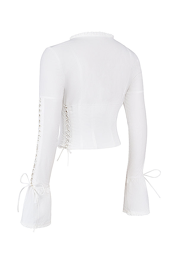 Damen weisses schnür-top - elegante, taillierte bluse