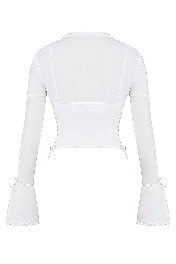 Damen weisses schnür-top - elegante, taillierte bluse