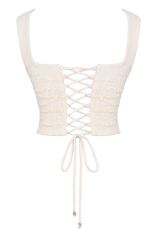 2-teilige vintage crème spitze korsett und maxi rock kombination - elegante damen ensemble