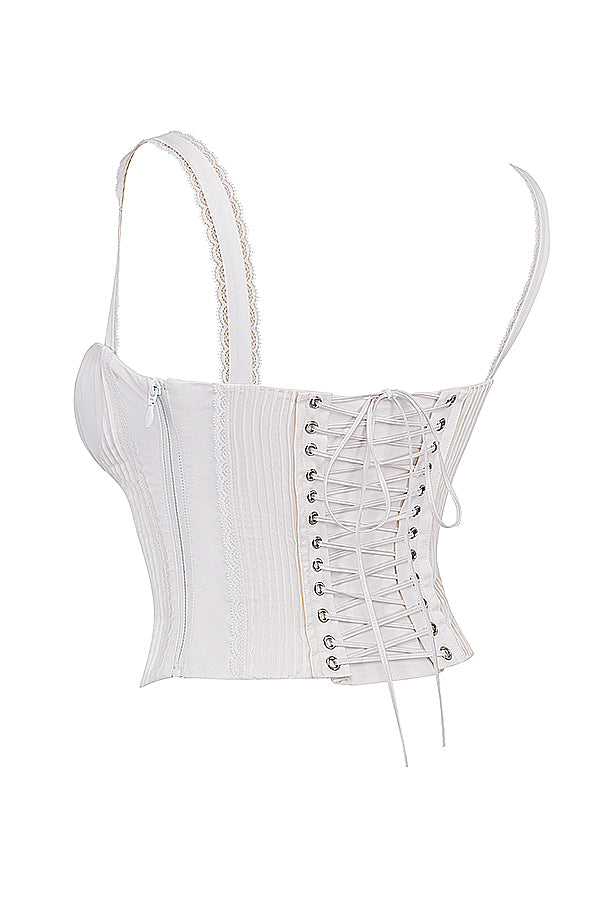 Damen weisses korsett-top - detaillierte bluse mit spitzenbesatz