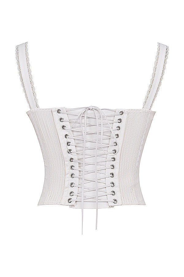 Damen weisses korsett-top - detaillierte bluse mit spitzenbesatz