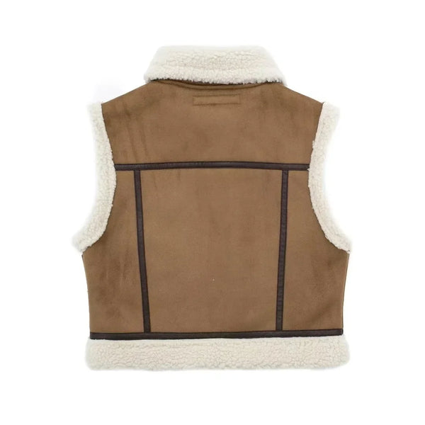 Damen braune lammfell-weste - schickes kunst-layering-teil