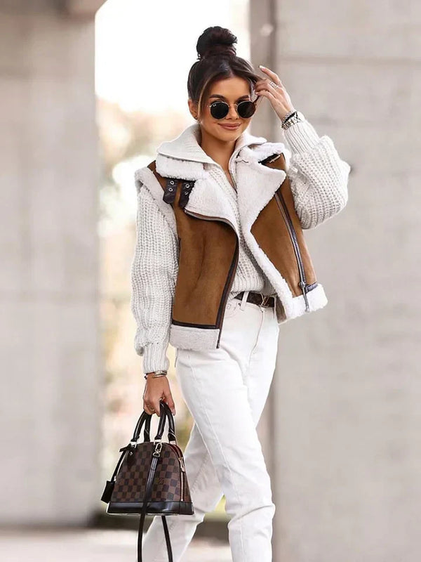 Damen braune lammfell-weste - schickes kunst-layering-teil