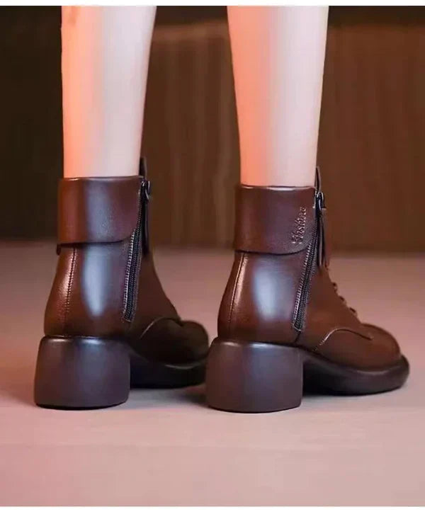 Damen Stiefelette aus Kunst – stylishe braune Schnürboots mit warmer Fütterung