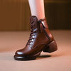 Damen Stiefelette aus Kunst – stylishe braune Schnürboots mit warmer Fütterung