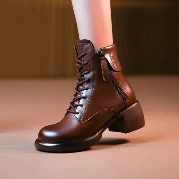 Damen Stiefelette aus Kunst – stylishe braune Schnürboots mit warmer Fütterung