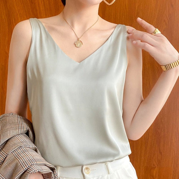 Satin camisole top - elegante ärmellose bluse für damen