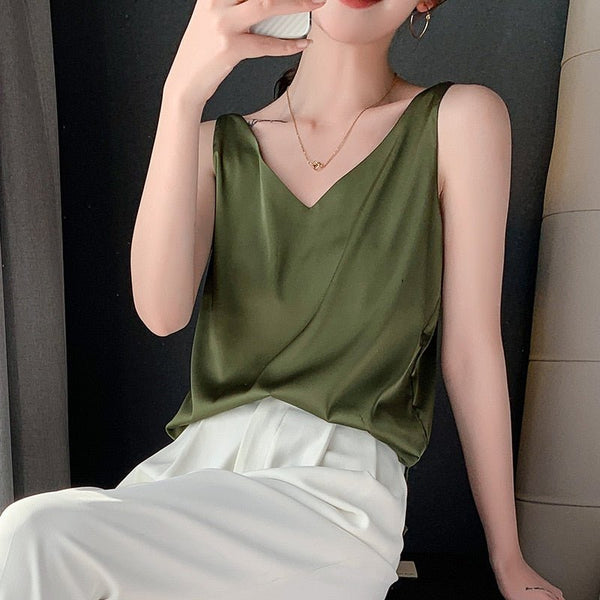 Satin camisole top - elegante ärmellose bluse für damen