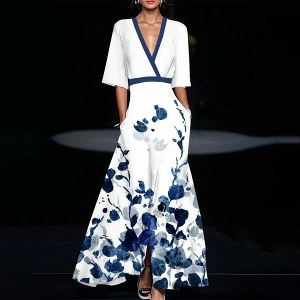 Blumiges maxikleid - elegante wickelrobe für besondere anlässe