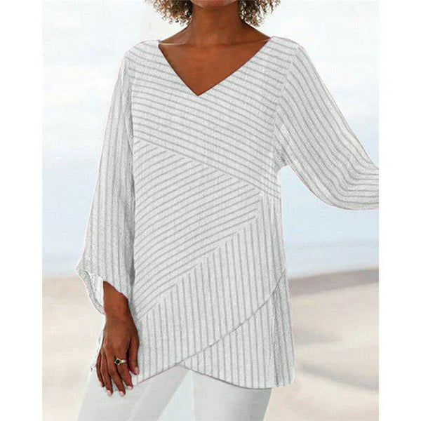 Damen gestreifter v-ausschnitt shirt - trendige langärmlige bluse für frauen