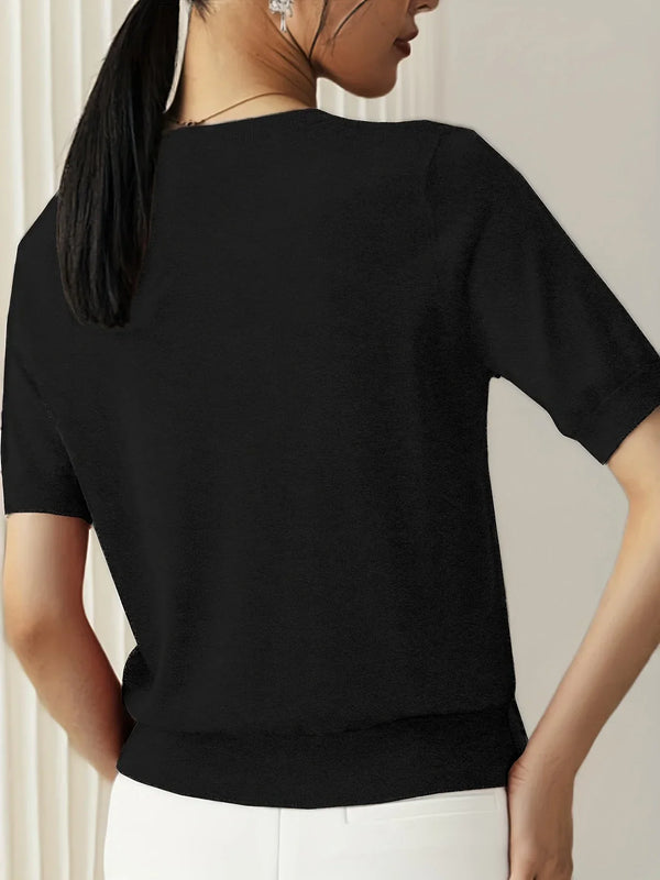 Lässiger kurzarm-jumper – gemütlicher damen stricktop