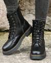 Damen Stiefeletten aus schwarzem Kunst – stilvolles Schnür- und Reißverschlussdesign