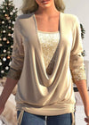 Damen glitzer-bluse - stylische drapierung mit schimmernden details