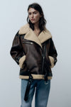 Bikerjacke - luxuriöse braune fake damenjacke