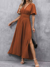 Rust maxi-kleid - elegantes damenkleid mit flatternden ärmeln