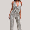 Glitzer jumpsuit - elegantes damenoutfit mit tiefem v-ausschnitt