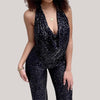 Glitzer jumpsuit - elegantes damenoutfit mit tiefem v-ausschnitt