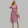 Midi kleid - elegantes floral damenkleid mit v-ausschnitt