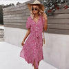 Blumiges sommerkleid - schickes midi-kleid für damen mit knopfleiste